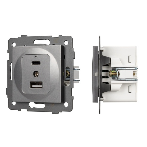 Механизм USB розетки SCT-MUAC-PL-GR-V (5V, 3A, QC4) (Arlight, -)