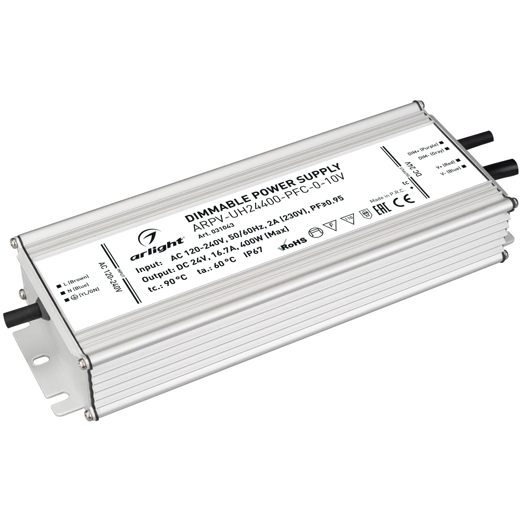 Блок питания ARPV-UH24400-PFC-0-10V (24V, 16.7A, 400W) (Arlight, IP67 Металл, 7 лет) - изображение товара