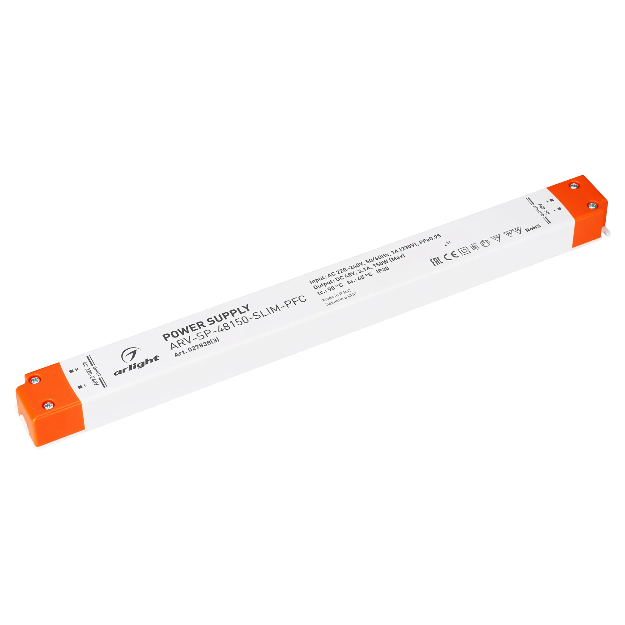 Блок питания ARV-SP-48150-SLIM-PFC (48V, 3.1A, 150W) (Arlight, IP20 Пластик, 5 лет) - изображение товара