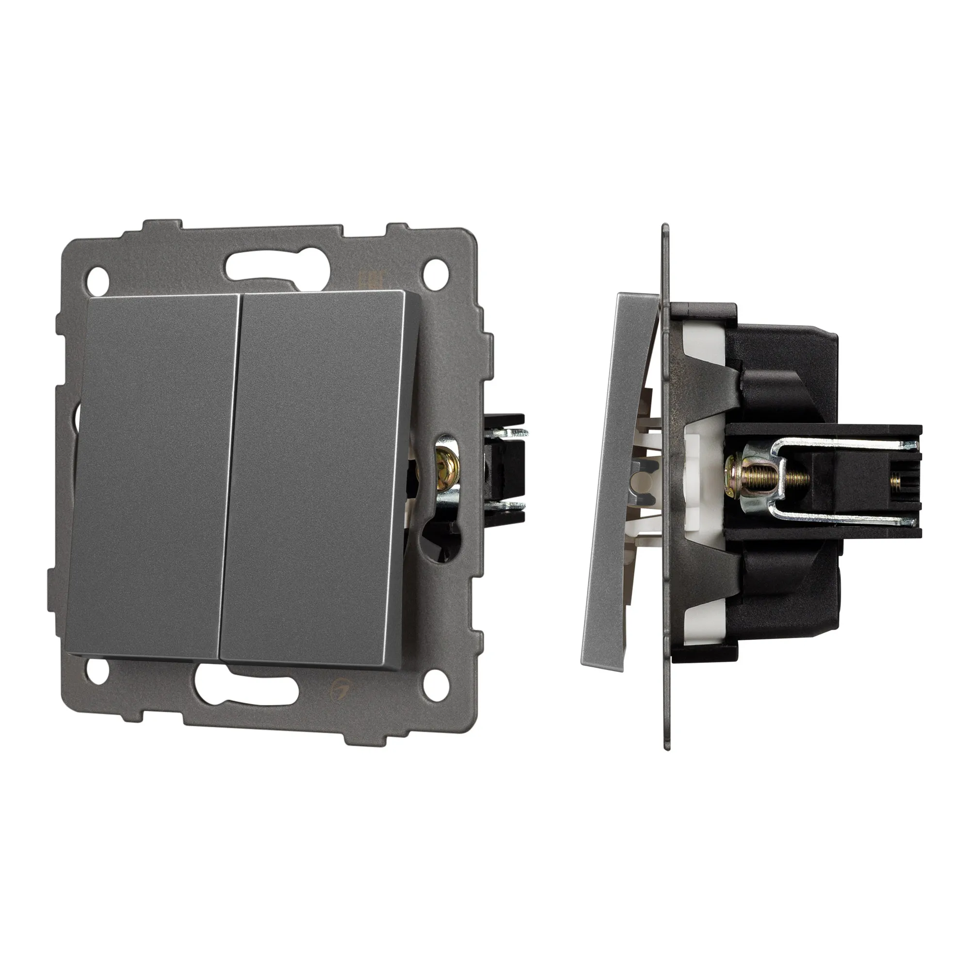 Механизм выключателя двухклавишный проходной SWT-MKP2-PL-GR-V (250V, 10A) (Arlight, -)