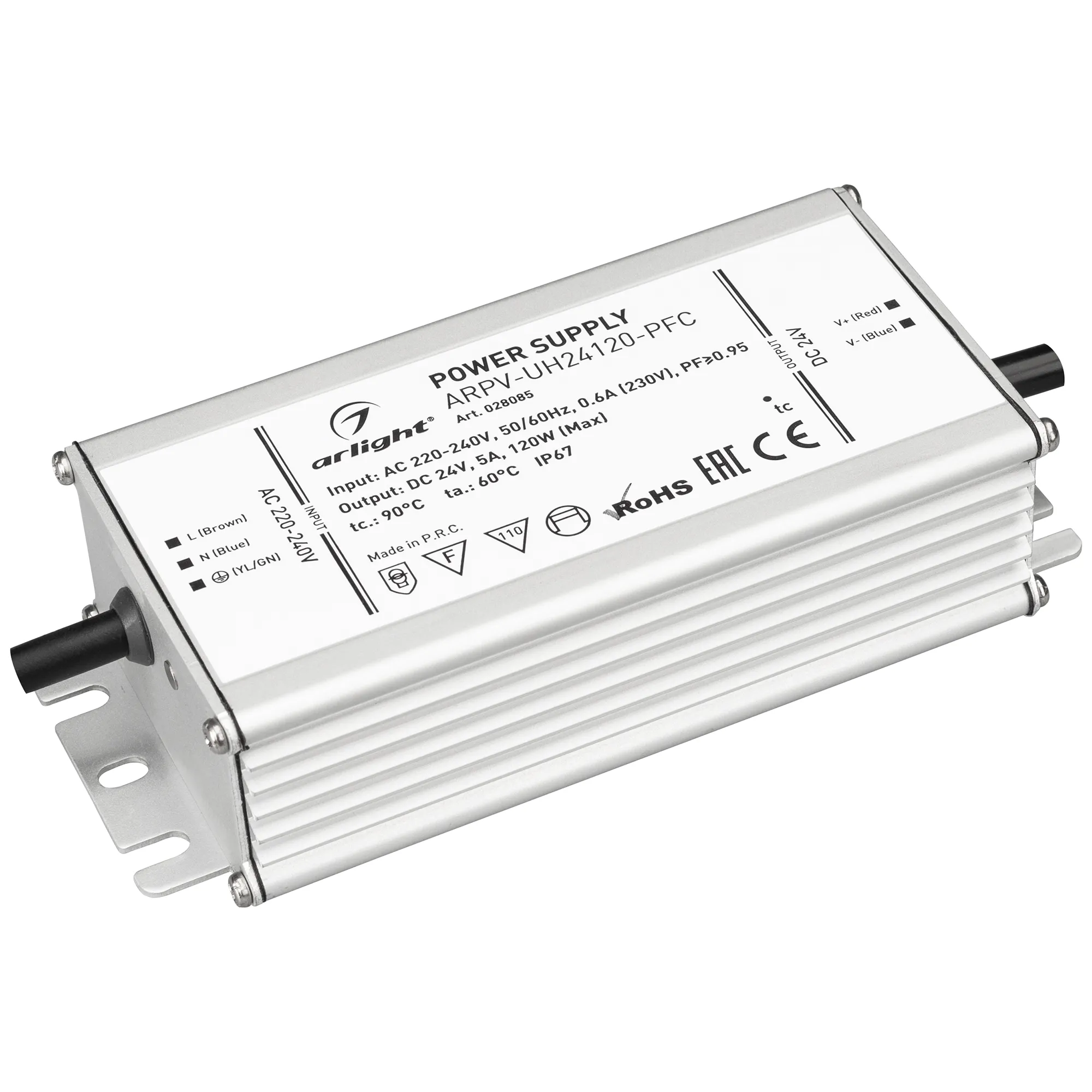 Блок питания ARPV-UH24120-PFC (24V, 5.0A, 120W) (Arlight, IP67 Металл, 7 лет) - изображение товара
