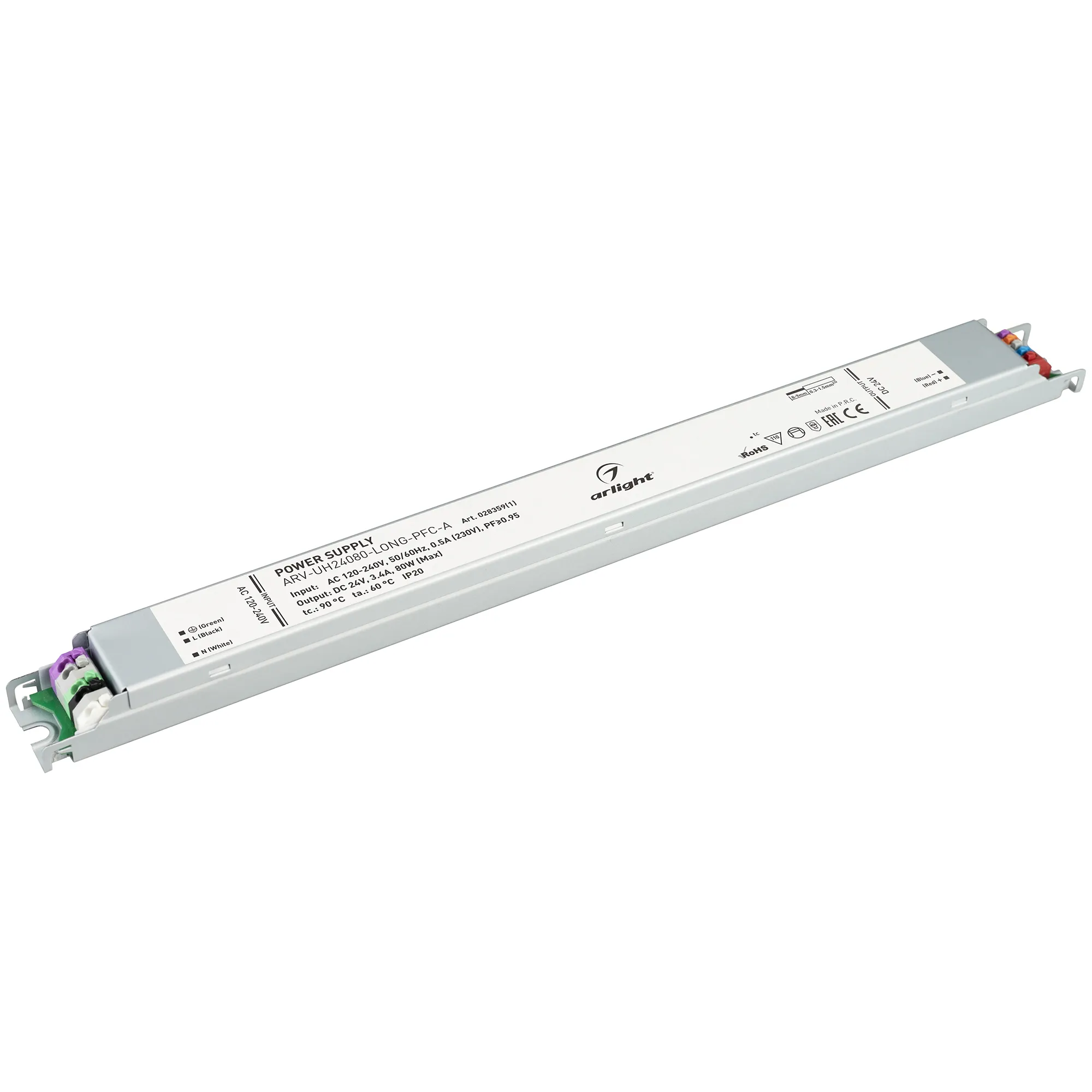 Блок питания ARV-UH24080-LONG-PFC-A (24V, 3.4A, 80W) (Arlight, IP20 Металл, 7 лет) - изображение товара